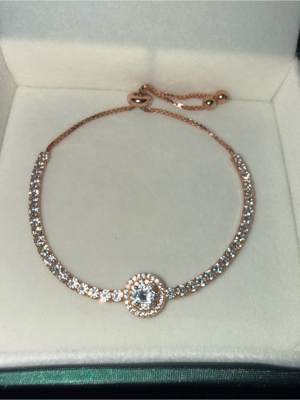 Designer Solid 925 Sterling Silver Rose Gold Plated CZ Tennis Slider Bracelet